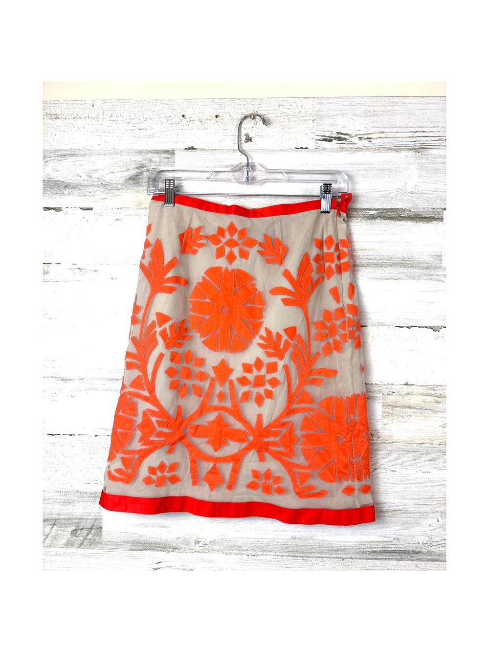 Etcetera Womens 4 Orange Beige Velvet Pencil Mini Skirt Boho Summer NWT Casual